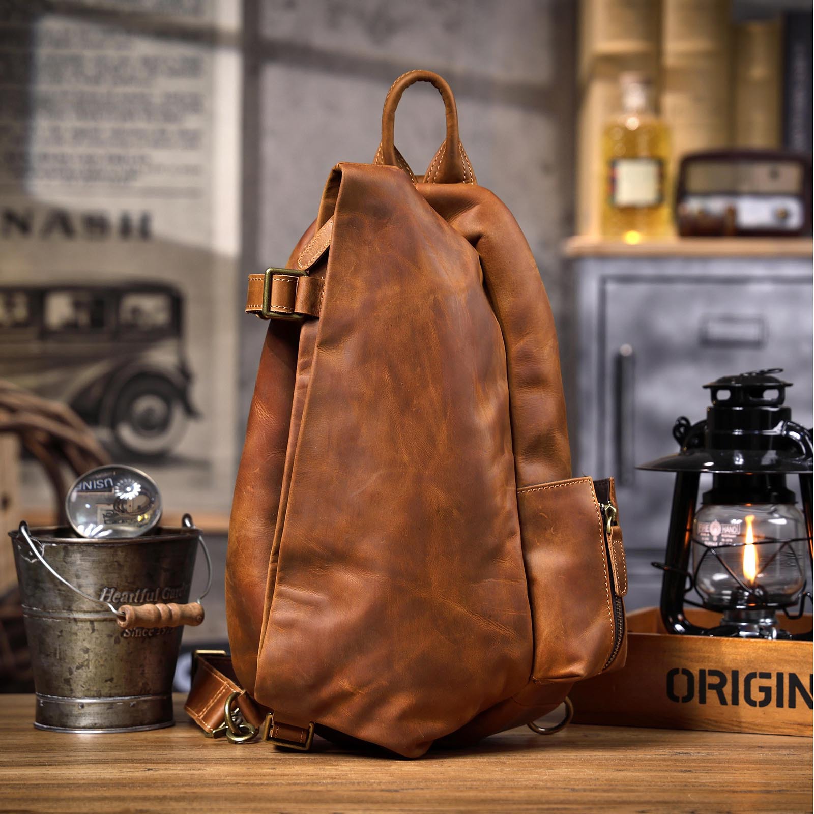 Travel Organizer Men - Bolso organizador Vintage de piel de